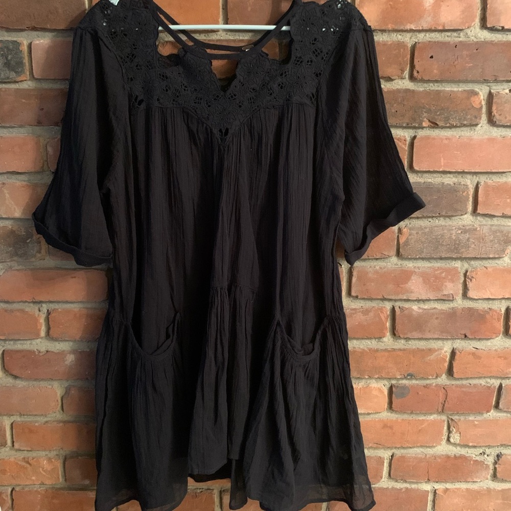 FREE PEOPLE Black Lace Mini Dress W/ Pockets